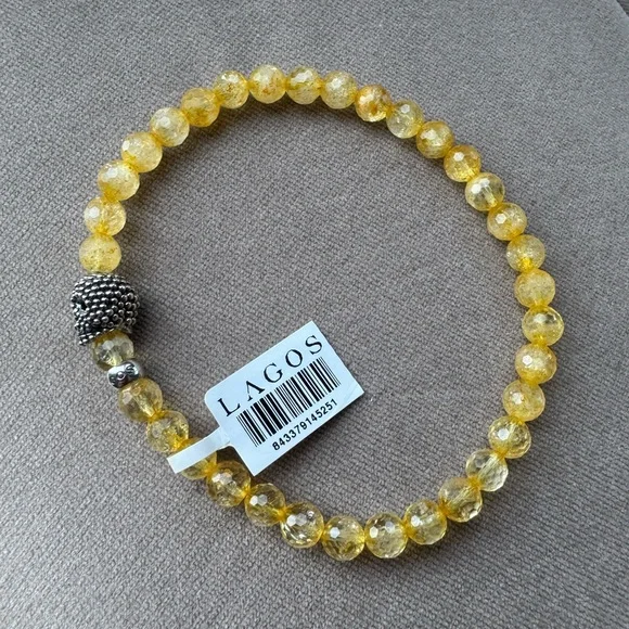 NWT Lagos Sterling Silver Anthem Citrine Skull Bead Stretch Bracelet Size 8 - Picture 4 of 7